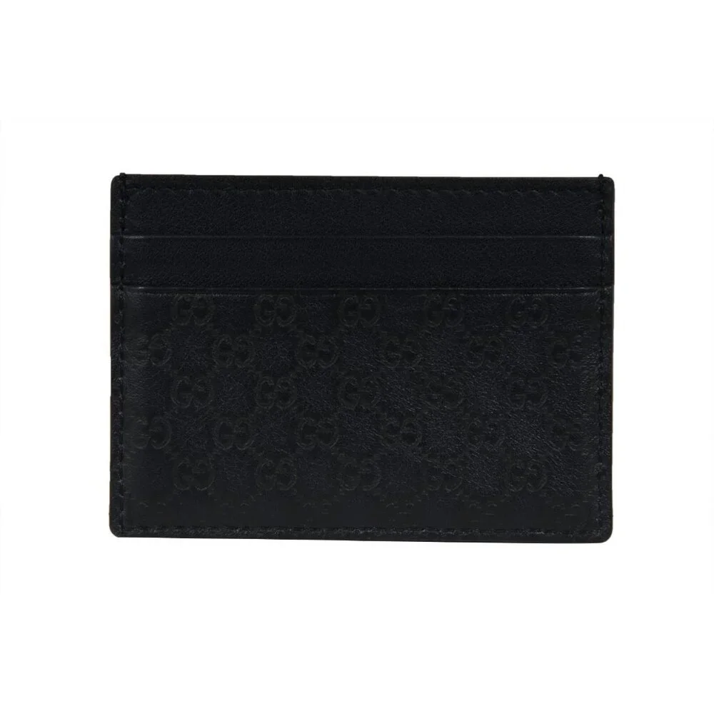 Gucci Card Wallet Interlocking GG Logo Navy Blue Four Card Holder Leather